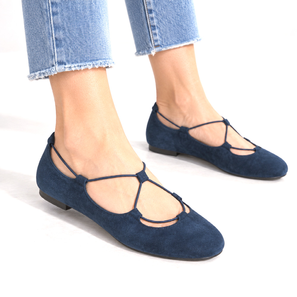 NEW Vince Camuto Callini Dark Navy Lux Kid Suede Strappy Ballet Flats Sz 7.5
